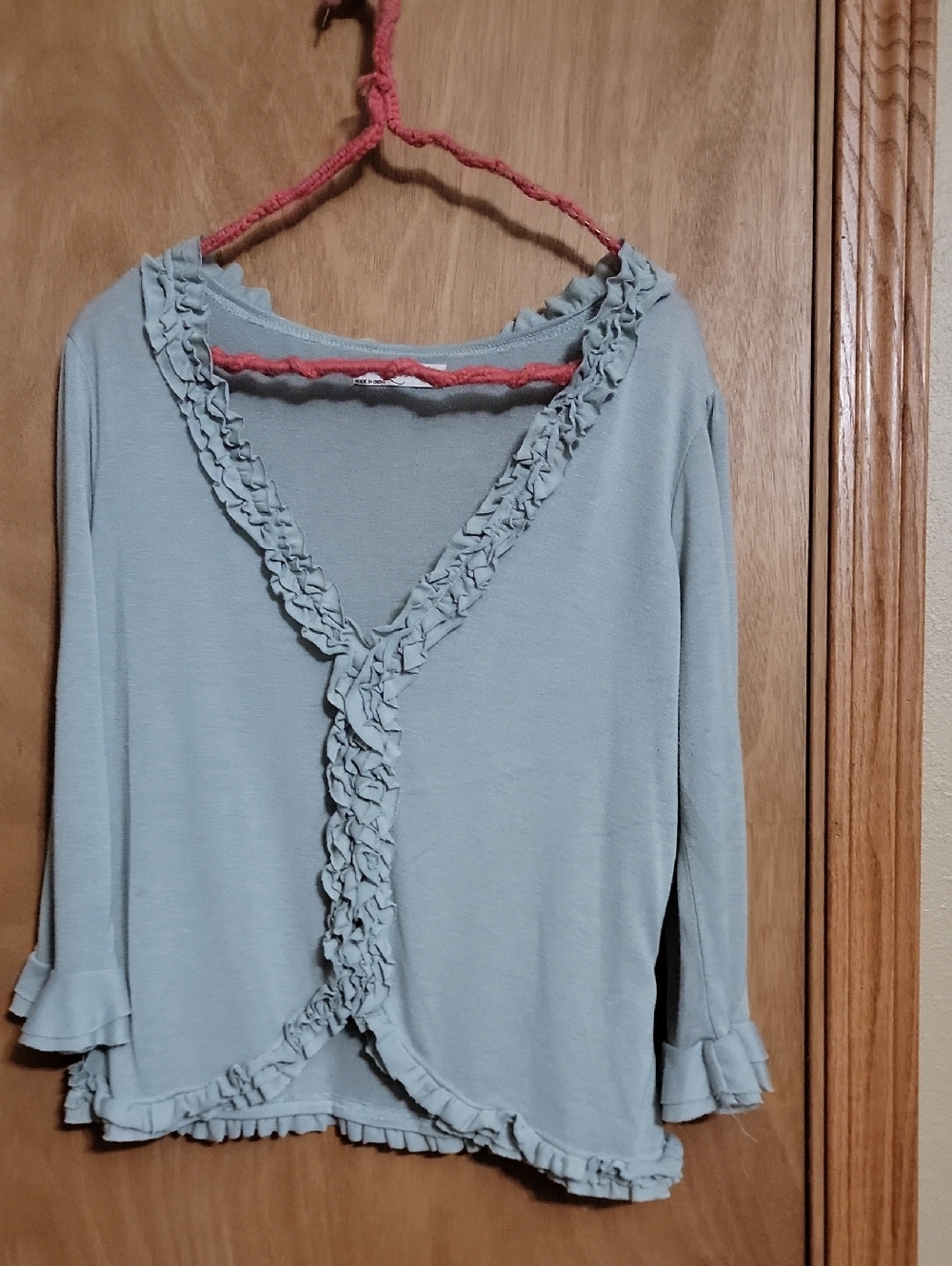 Romy Soft greenRuffle-Trim Long Sleeve Top